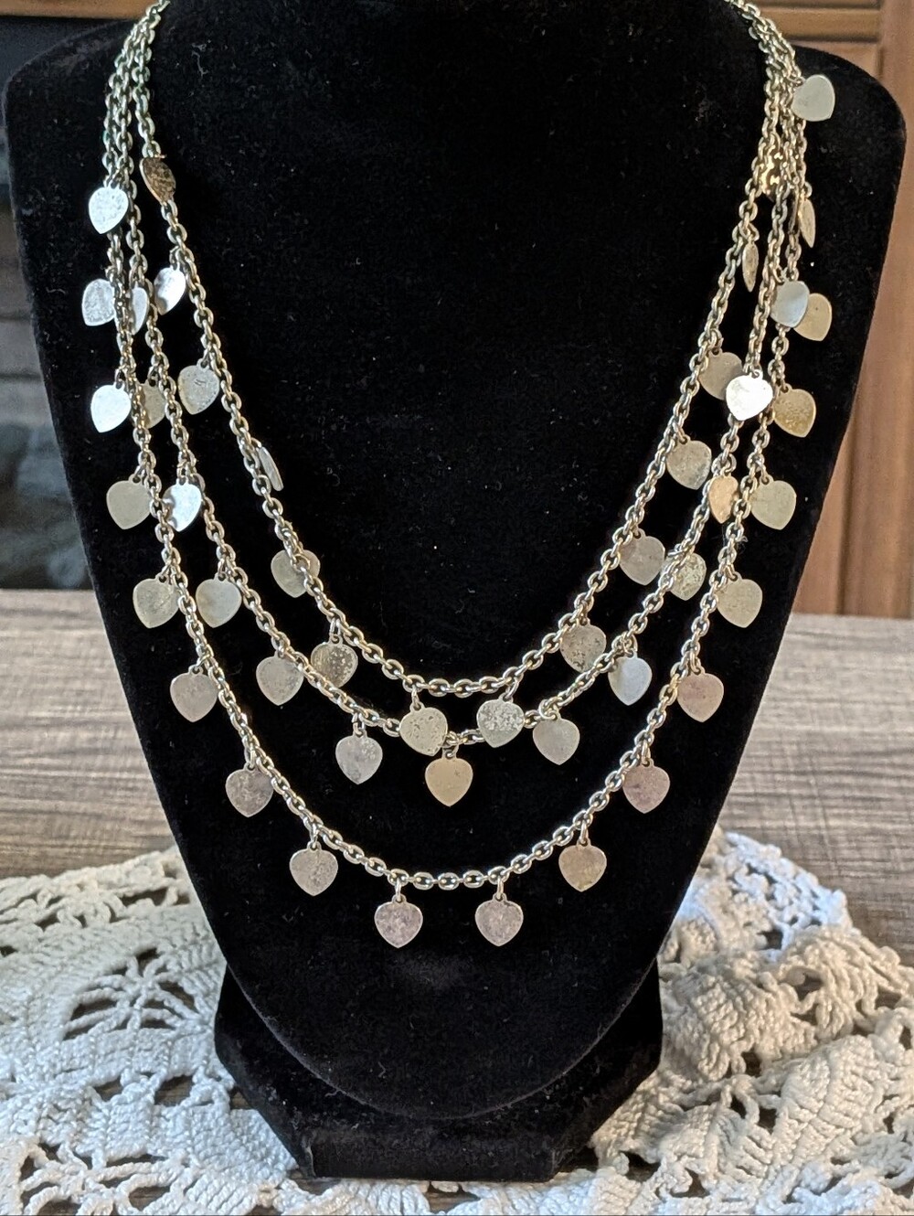 Silver-tone Multi-Layer Heart Charm Necklace